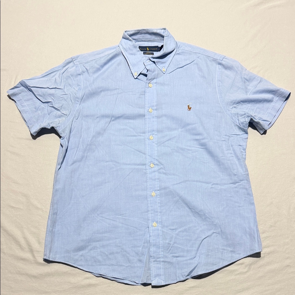 Men’s Polo Ralph Lauren Light Blue Short Sleeve Button-Down Shirt Size L